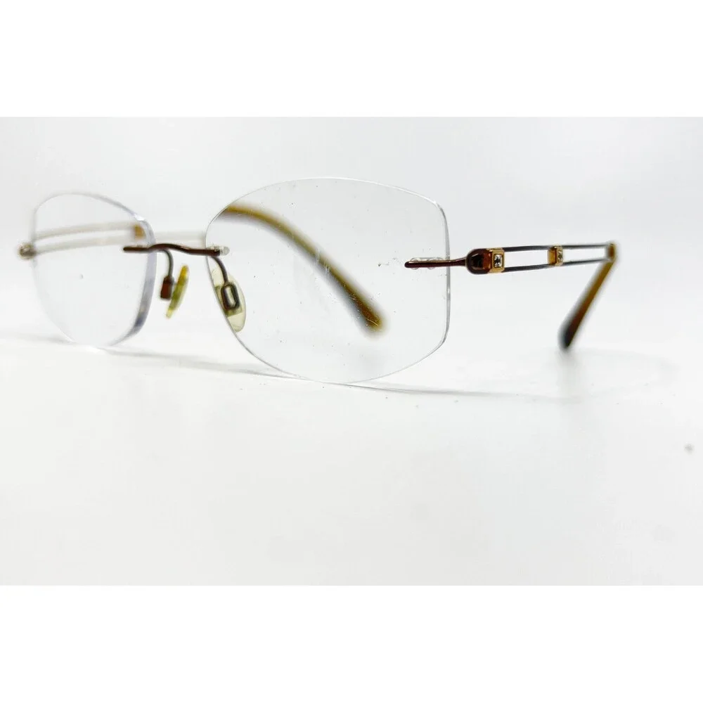Line Art Eyeglasses Womens Brown Rimless Titanium XL2050 51-17-135